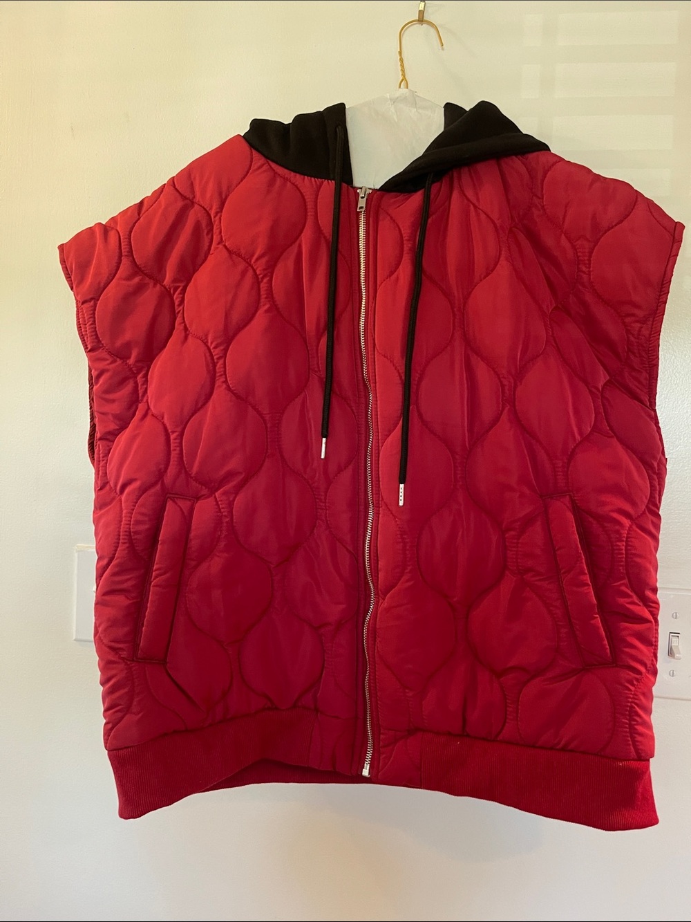 Red Quilted Hooded Zip-Up Vest